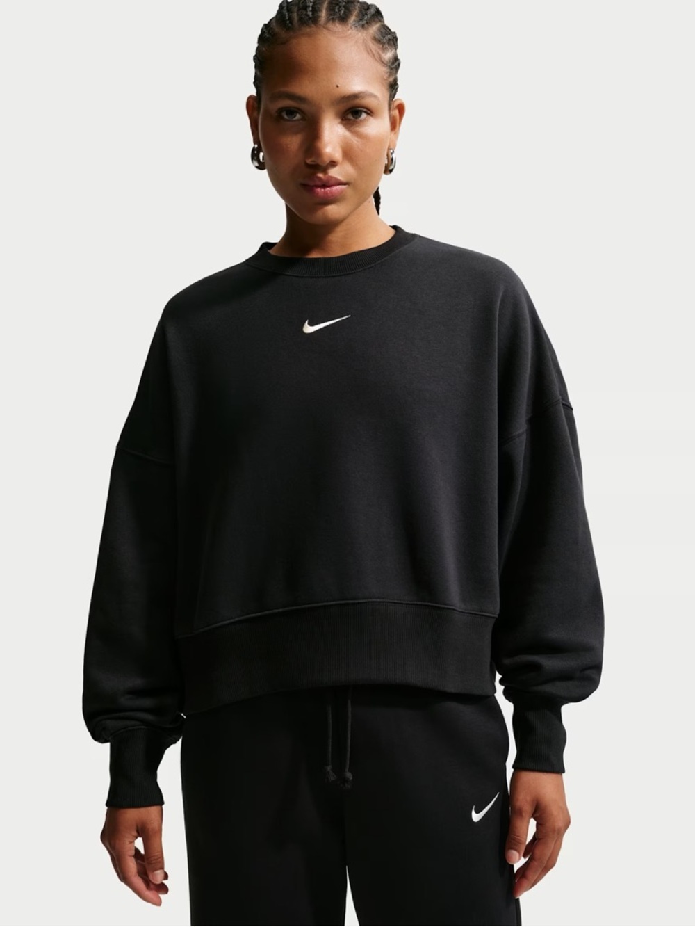 Nike Black Cropped Oversized Sweatshirt Medium